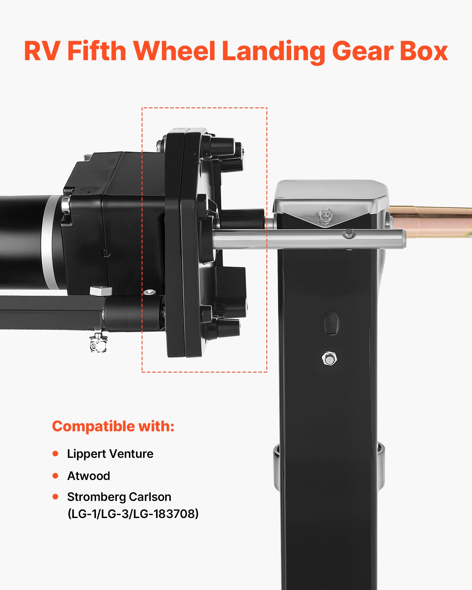 VEVOR RV Fifth Wheel Landing Gear 276602, stalen versnellingsbak met universele bevestiging, voor Lippert Venture, Atwood, Stromberg Carlson Landing Gear Systems, vervangt LG-179015, in hoogte verstelbaar, zwart