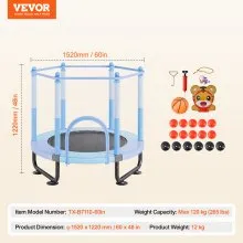 VEVOR Mini Trampoline Indoor Training Rebounder voor kinderen met net 1545 mm Blauw