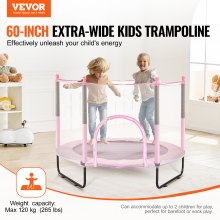 VEVOR Mini Trampoline Kids Indoor Training Rebounder met Net 1545mm Roze