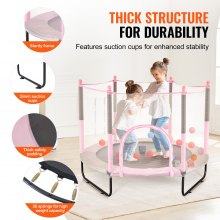 VEVOR Mini Trampoline Kids Indoor Training Rebounder met Net 1545mm Roze