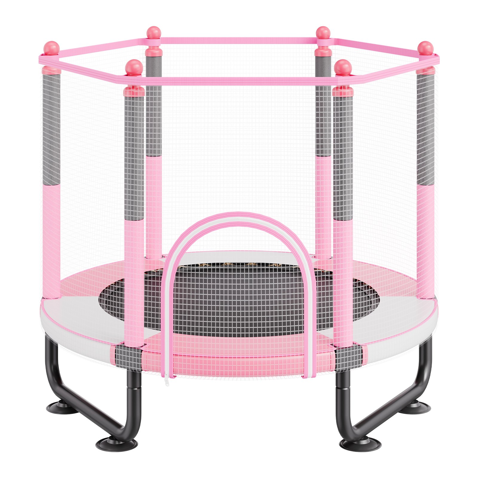 VEVOR Kindertrampoline Buitentrampoline Mini Leisure Trampoline 1545 mm voor peuters met veiligheidsnet en basketbalring, verjaardagscadeau Kerstspeelgoed voor kinderen vanaf 3 jaar Roze