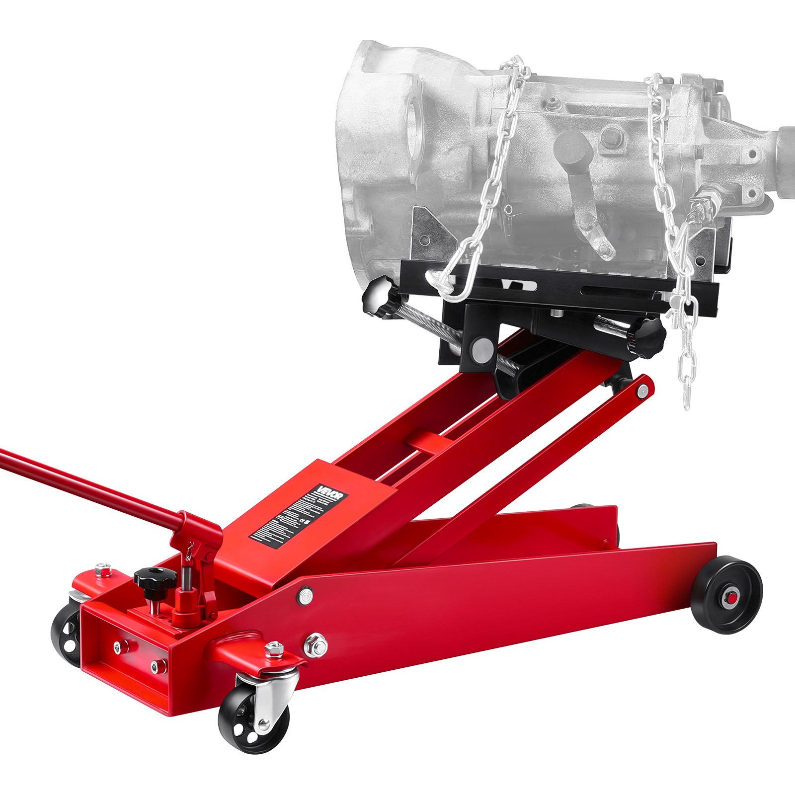 VEVOR Low Profile 450 kg hydraulische krik met hefhoogte van 16–64 cm en flexibele 360° zwenkwielen, zwaar uitgevoerd hefplatform voor garage/werkplaats, rood