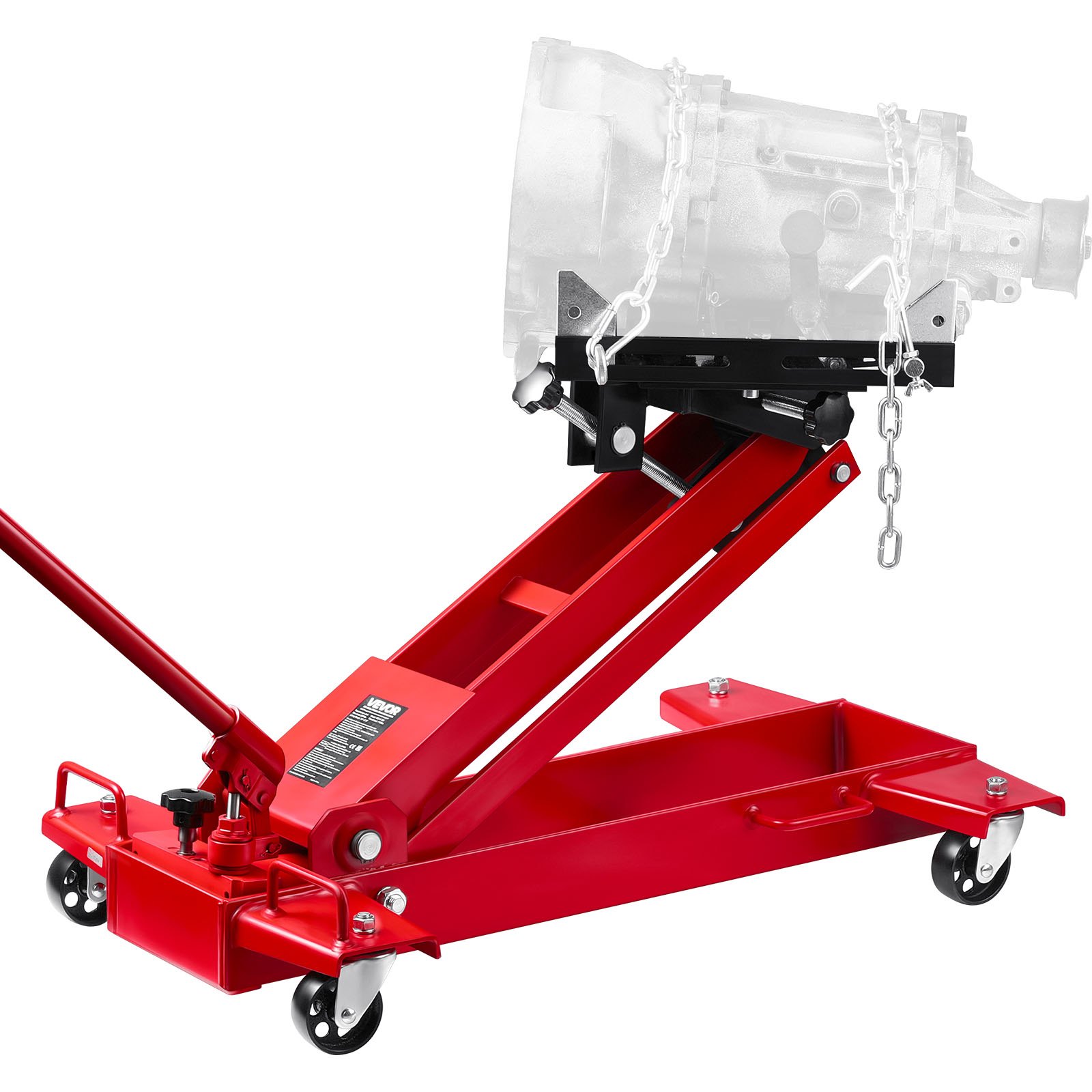 VEVOR Low Profile 1T hydraulische krik met hefhoogte van 18,5–70 cm en flexibele 360° zwenkwielen, zwaar uitgevoerd hefplatform voor garage/werkplaats, rood