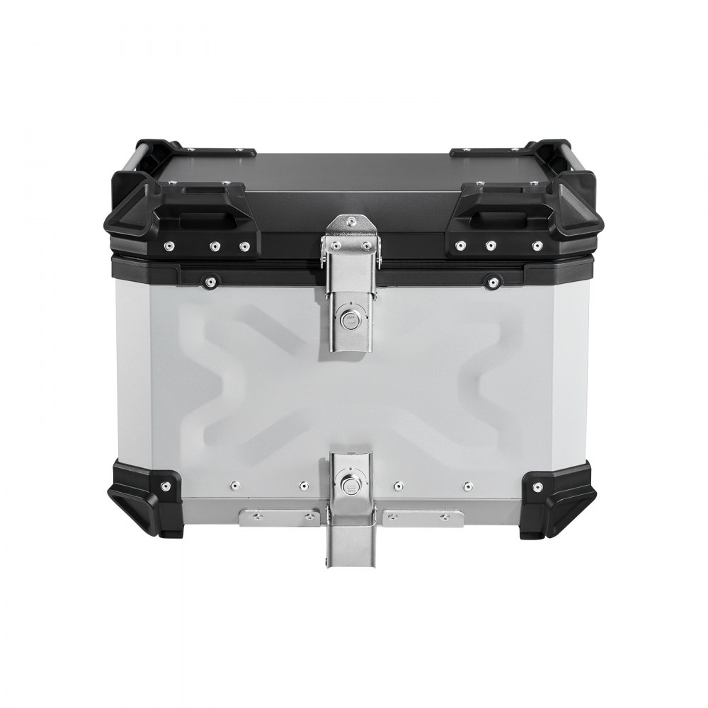 VEVOR Topcase Motorkoffer 55 L, Universele Achterkoffer Aluminium, Waterdichte Helmhoes, Afneembaar, met Veiligheidsslot, Reflecterende Strips, Harde Schaal en Lederen Voering voor Helmopslag