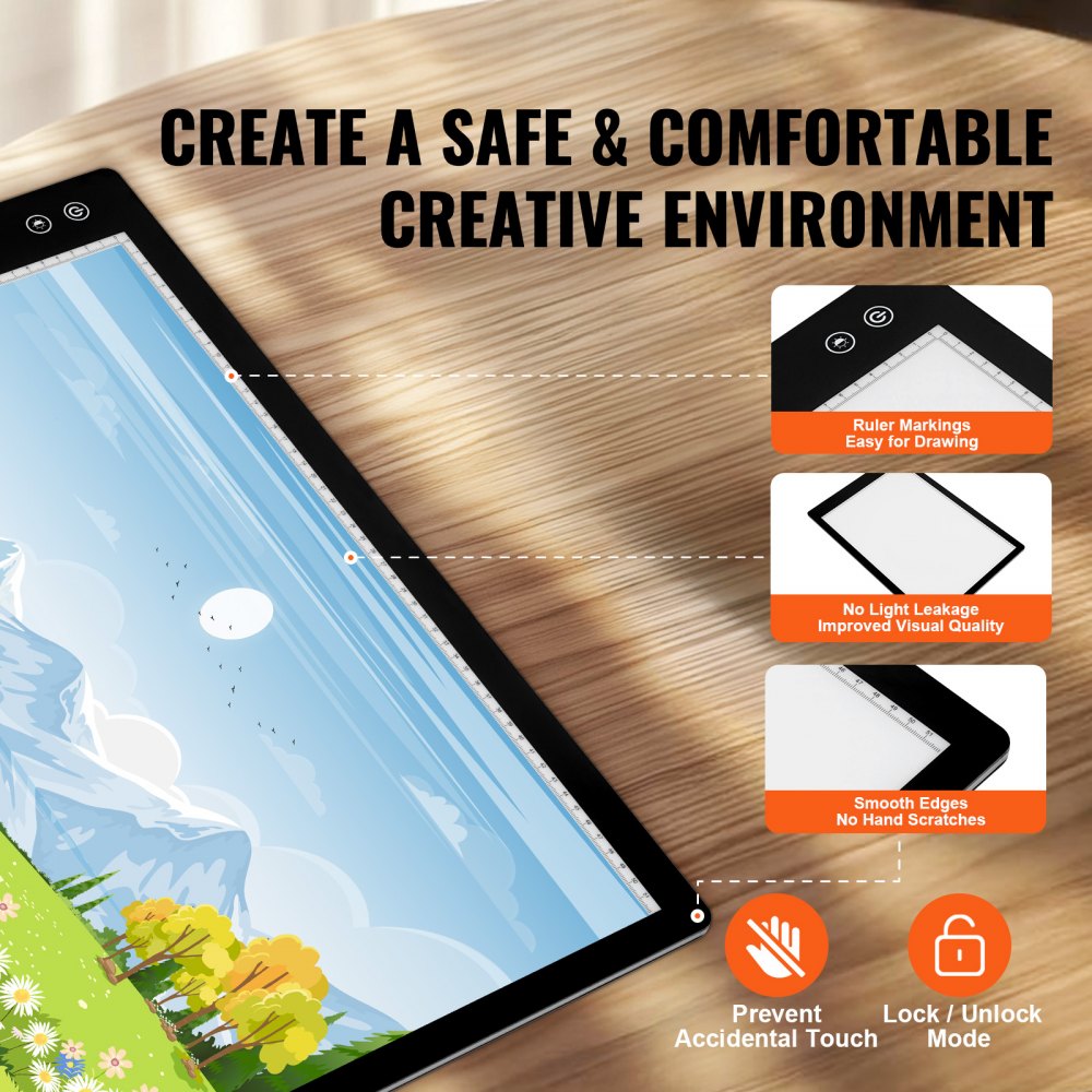 VEVOR Light Board, A2 LED Light Pad with 6 Level Dimmable Brightness, Rechargeable Light Table for Tracing, Light Box for Diamond Painting, Animation, Sketching, Drawing, Stenciling, Artists (Black)