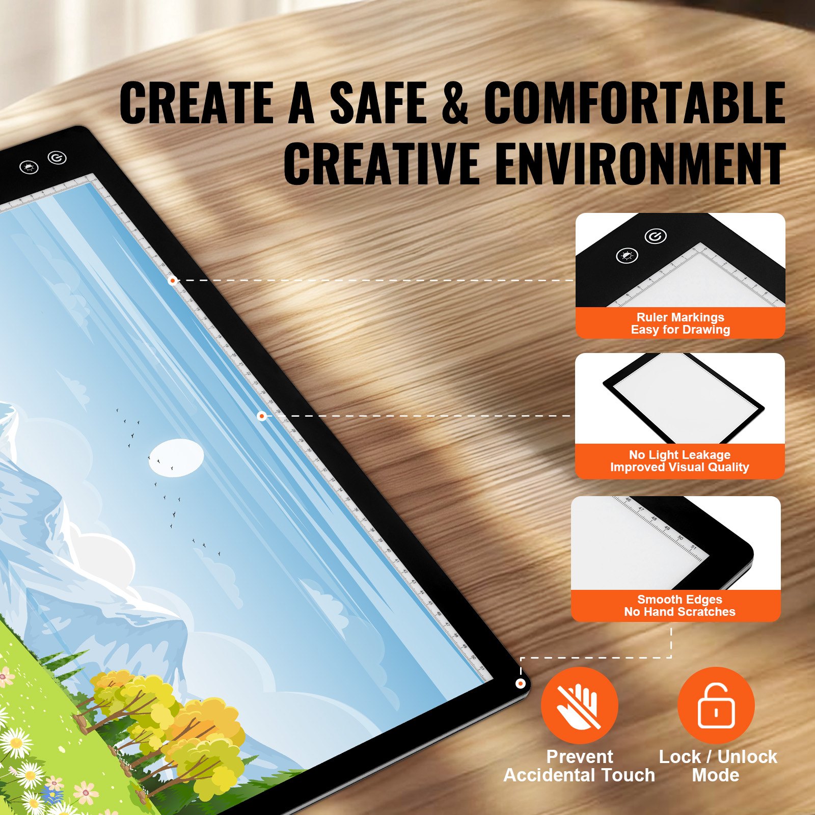 VEVOR Light Board, A2 LED Light Pad with 6 Level Dimmable Brightness, Rechargeable Light Table for Tracing, Light Box for Diamond Painting, Animation, Sketching, Drawing, Stenciling, Artists (Black)