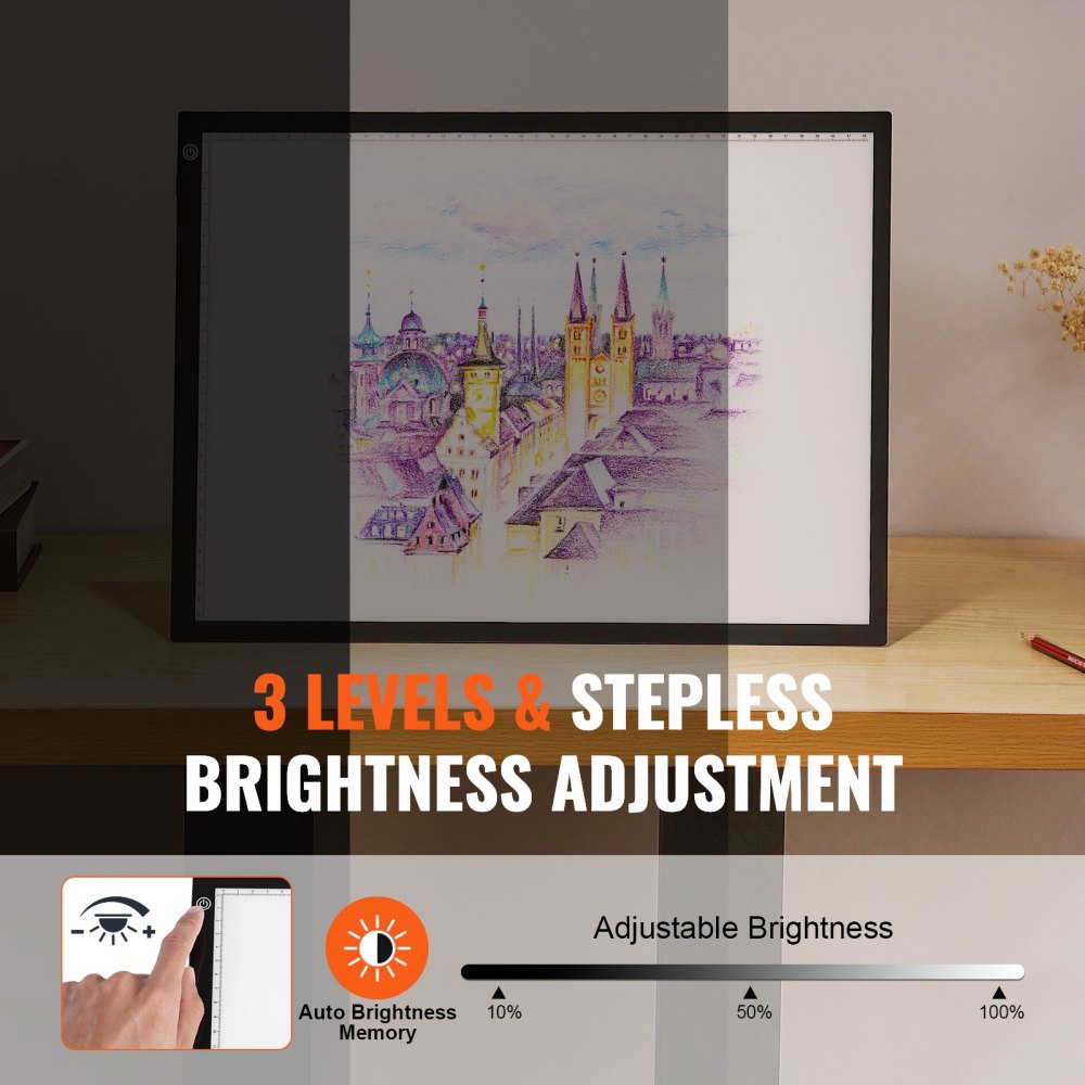 VEVOR Light Board, A3 LED Light Pad with 3 Level Dimmable Brightness, USB Powered Light Table for Tracing, Light Box for Diamond Painting, Animation, Sketching, Drawing, Stenciling, Artists (Black)