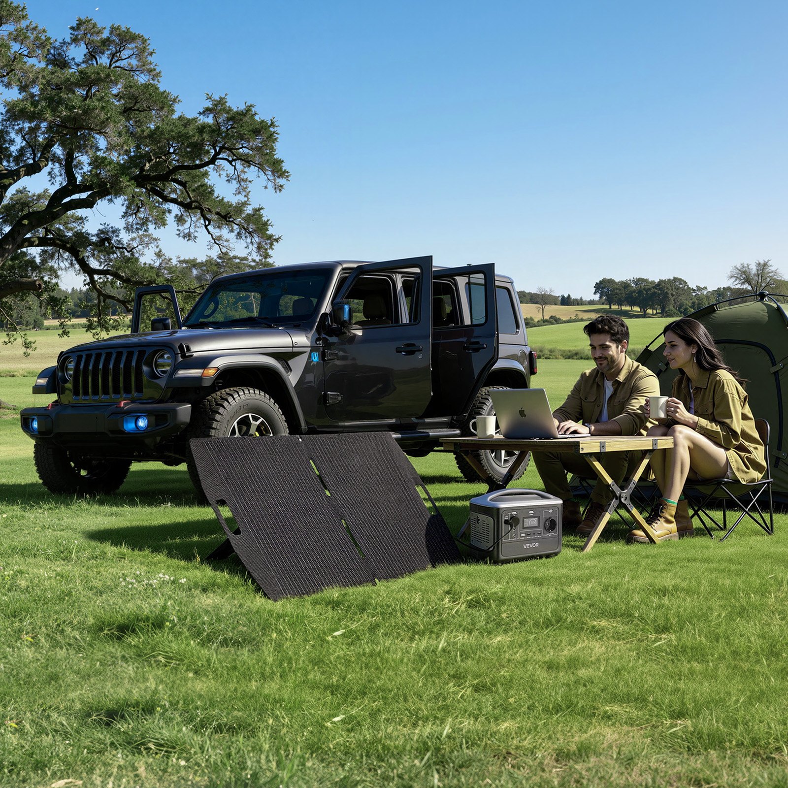 VEVOR Portable Power Station with 100W Solar Panel, 600W Solar Generator Power Station, 493Wh LiFePO4 Battery Backup with 7 Output Ports for Home Emergency, Outdoor Camping, RV Travel