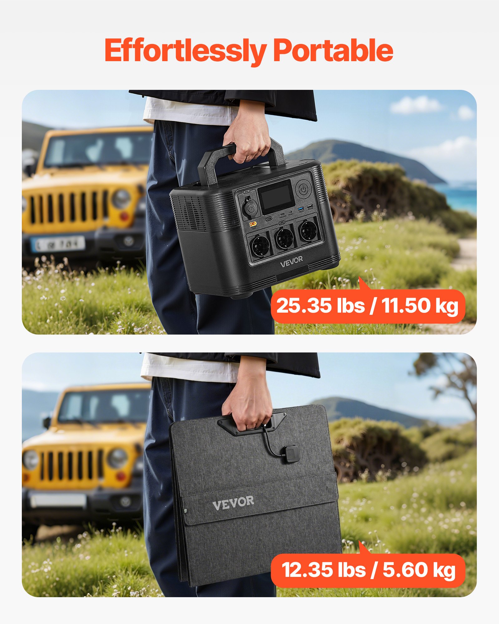 VEVOR Portable Power Station with 200W Solar Panel, 1200W Solar Generator Power Station, 806Wh LiFePO4 Battery Backup with 9 Output Ports for Home Emergency, Outdoor Camping, RV Travel