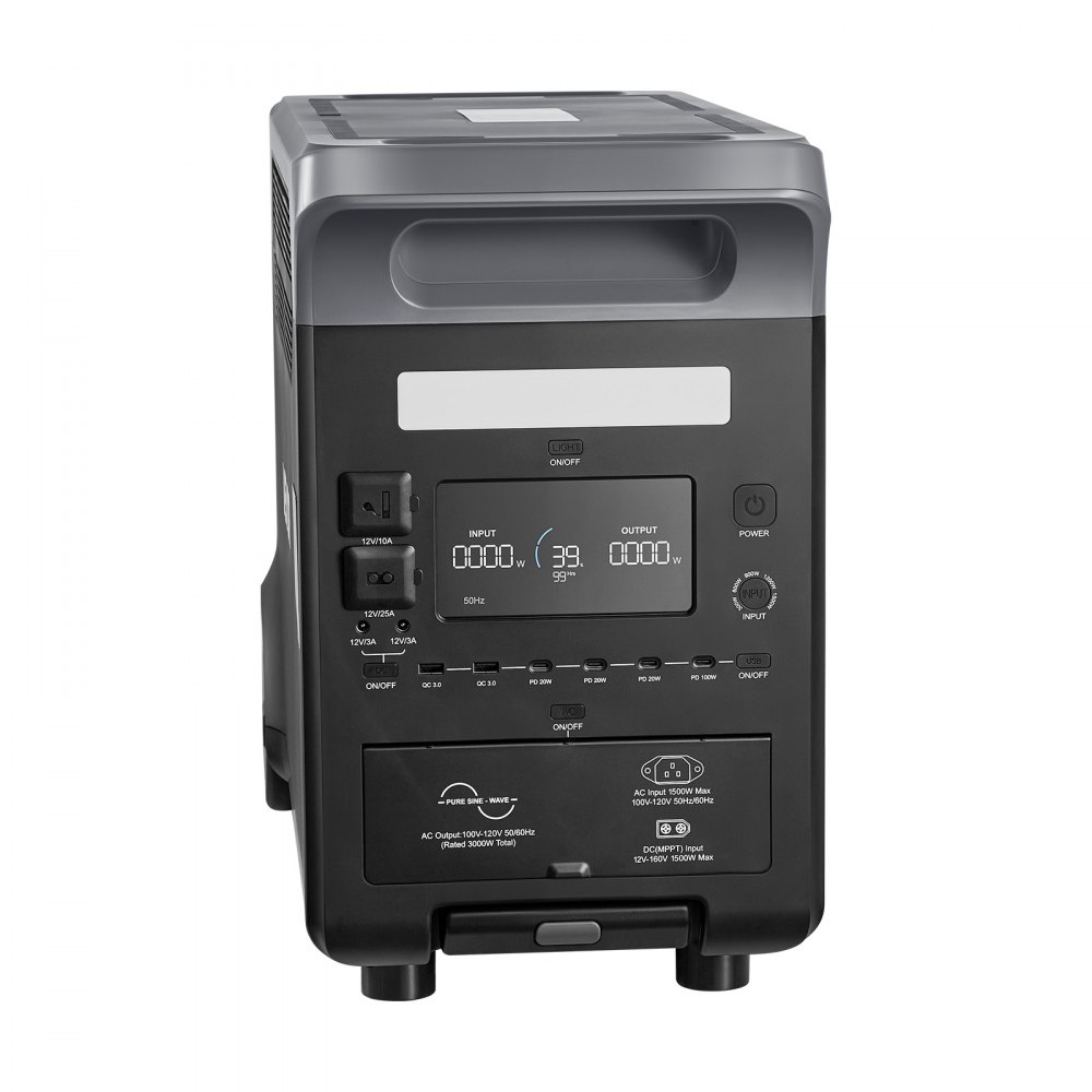 VEVOR draagbaar stroomstation met 2 x 200W zonnepanelen, 3000W zonnegenerator, 3072Wh LiFePO4-accu en 13 uitgangen, ideaal voor noodgevallen thuis, kamperen en reizen met de camper.