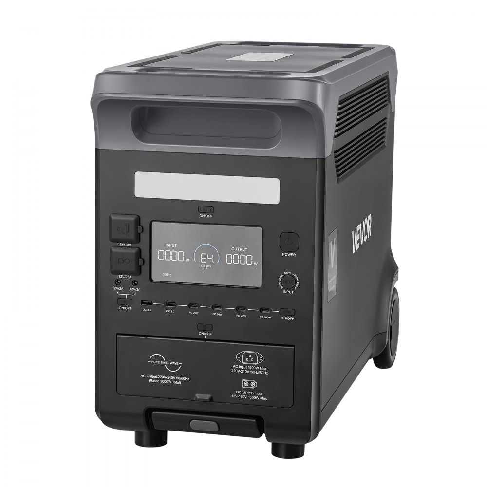 VEVOR draagbare stroomgenerator, 3000W zonnegenerator, 3072Wh LiFePO4-batterijback-up met 13 uitgangen voor noodgevallen thuis, kamperen in de buitenlucht en camperreizen (zonnepaneel NIET inbegrepen)