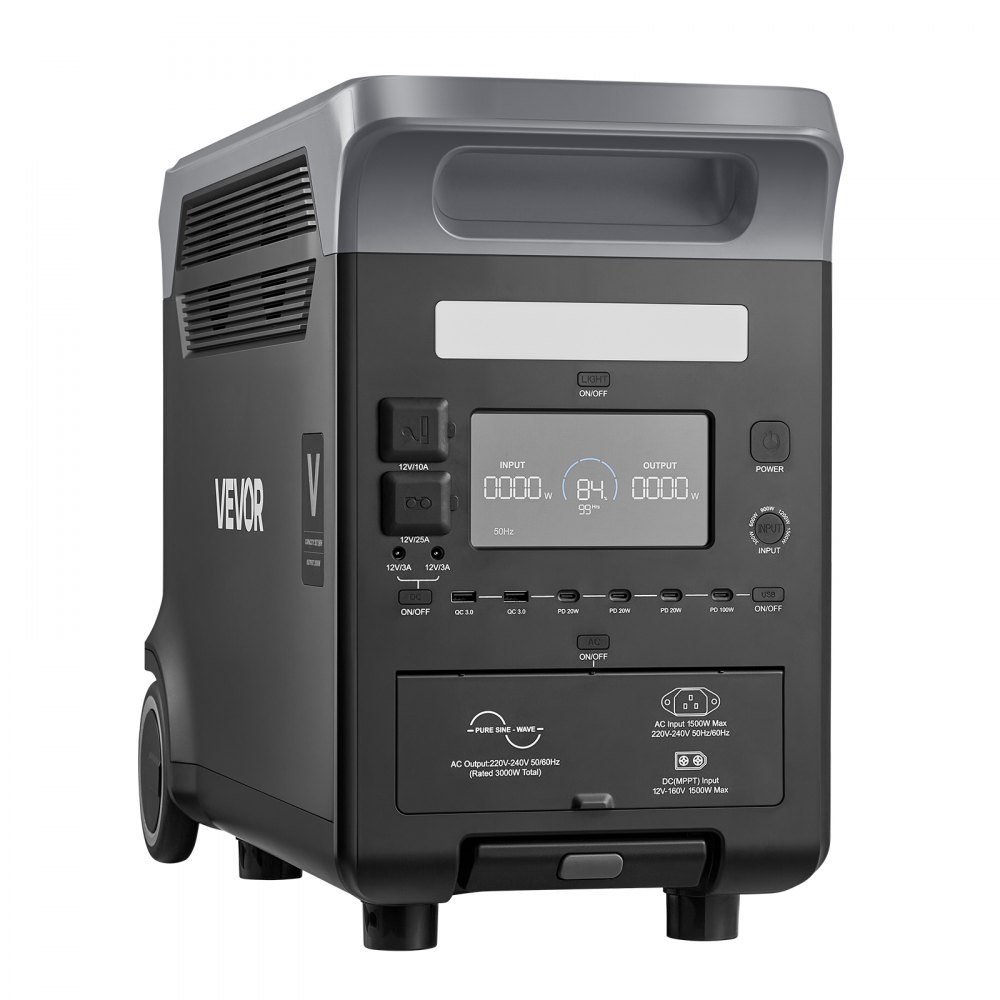 VEVOR draagbare stroomgenerator, 3000W zonnegenerator, 3072Wh LiFePO4-accu met 13 uitgangen voor noodgevallen thuis, kamperen en camperreizen (zonnepaneel NIET inbegrepen)