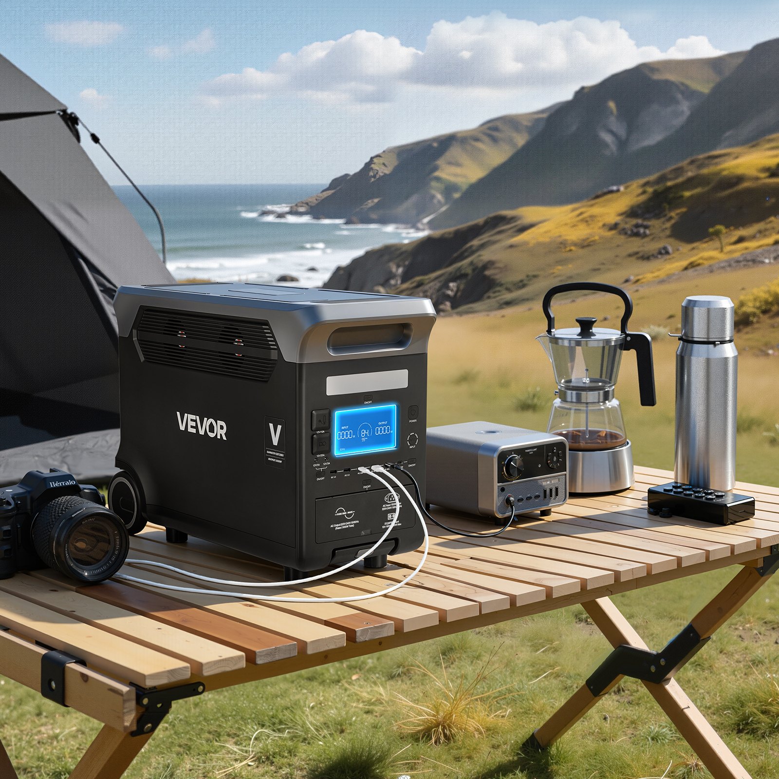 VEVOR draagbare stroomgenerator, 3000W zonnegenerator, 3072Wh LiFePO4-batterijback-up met 13 uitgangen voor noodgevallen thuis, kamperen in de buitenlucht en camperreizen (zonnepaneel NIET inbegrepen)