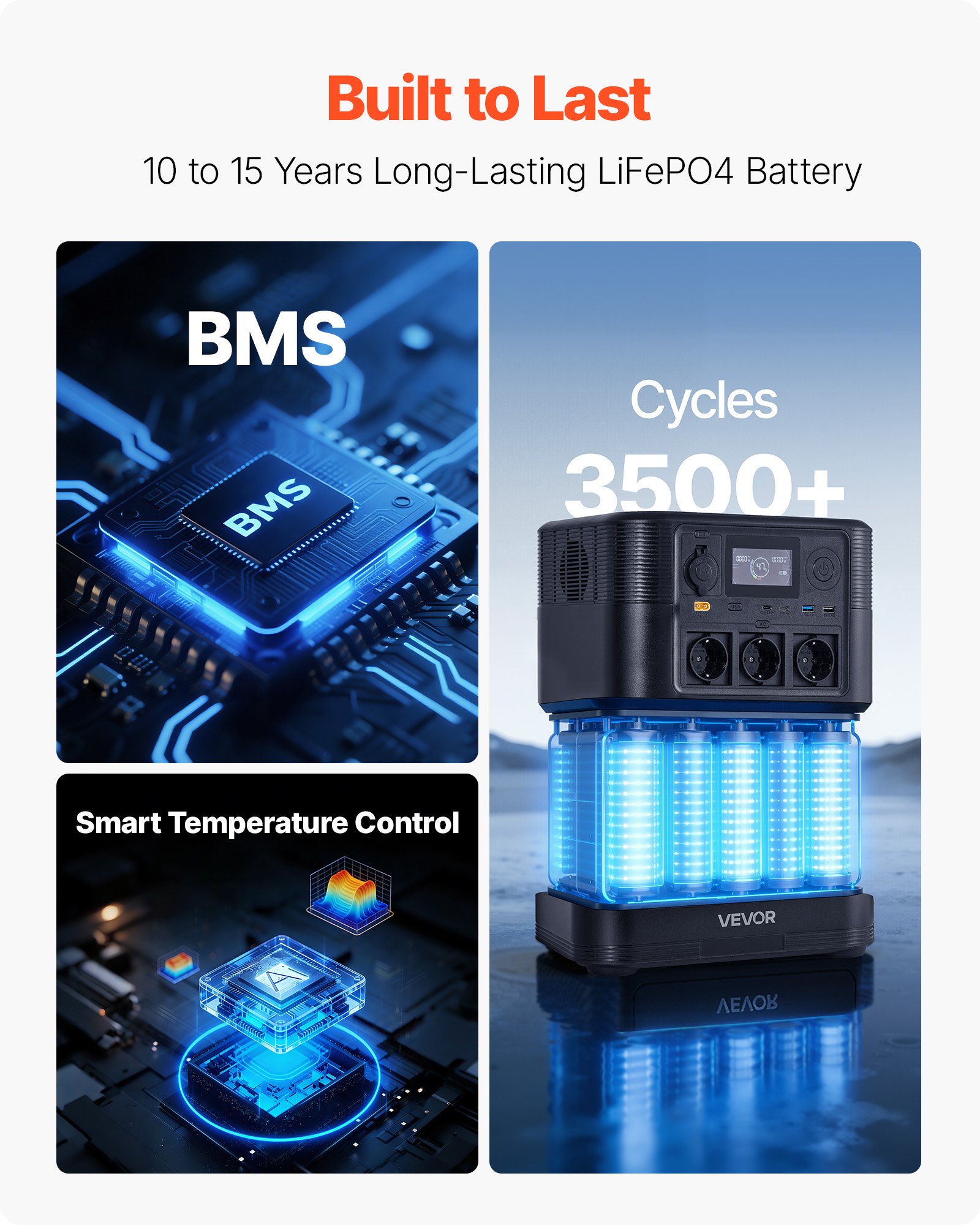 VEVOR draagbare stroomgenerator, 1200W zonnegenerator, 806Wh LiFePO4-accu met 9 uitgangen voor noodgevallen thuis, kamperen en camperreizen (zonnepaneel NIET inbegrepen)