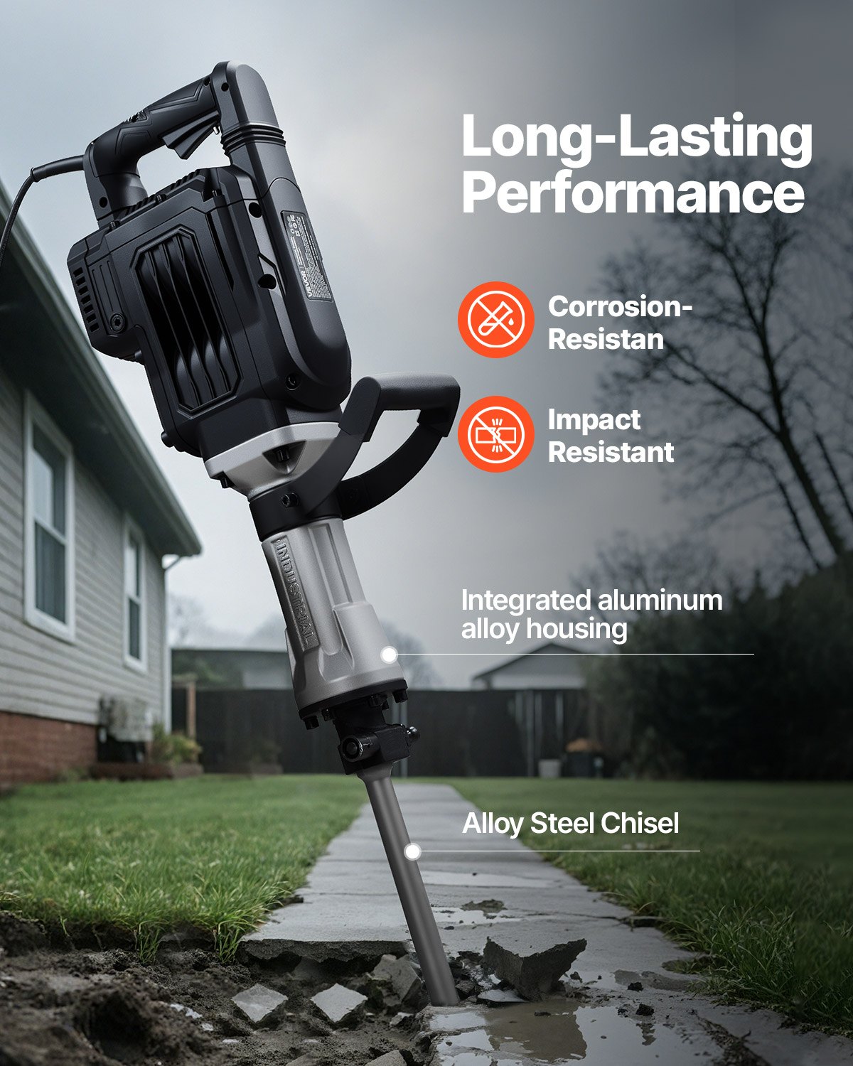 VEVOR Sloophamer 3000W Elektrische Betonhamer, 1700 BPM Drilboor met Puntbeitel & Draagtas & Handschoenen & Veiligheidsbril, voor Betonmuren, Bakstenen, Tegels, Funderingen Zwart