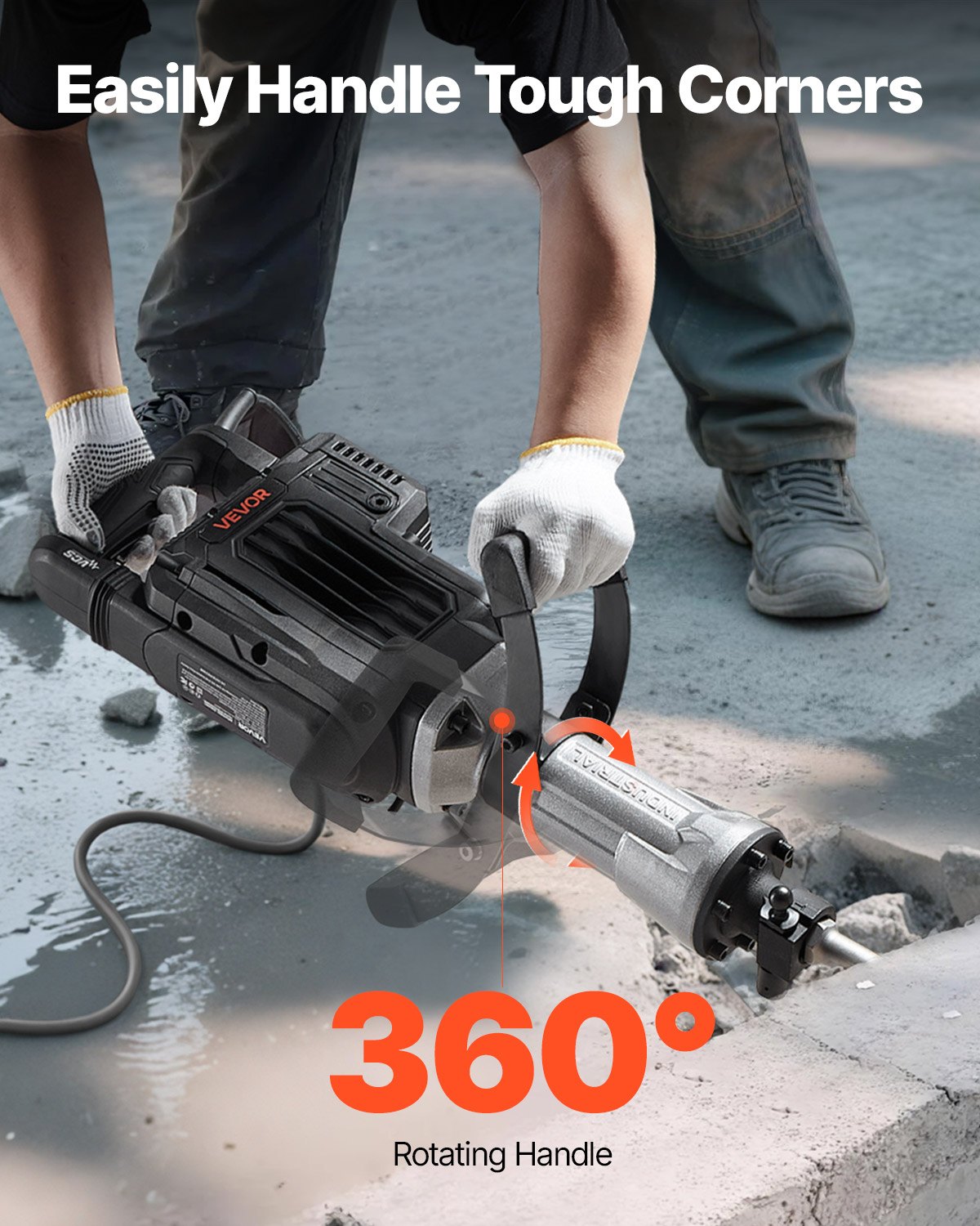 VEVOR sloophamer 3000 W elektrische betonhamer, 1700 slagen per minuut pneumatische hamer met puntbeitel, draagtas, handschoenen en veiligheidsbril, voor betonnen muren, bakstenen, tegels, funderingen, zwart