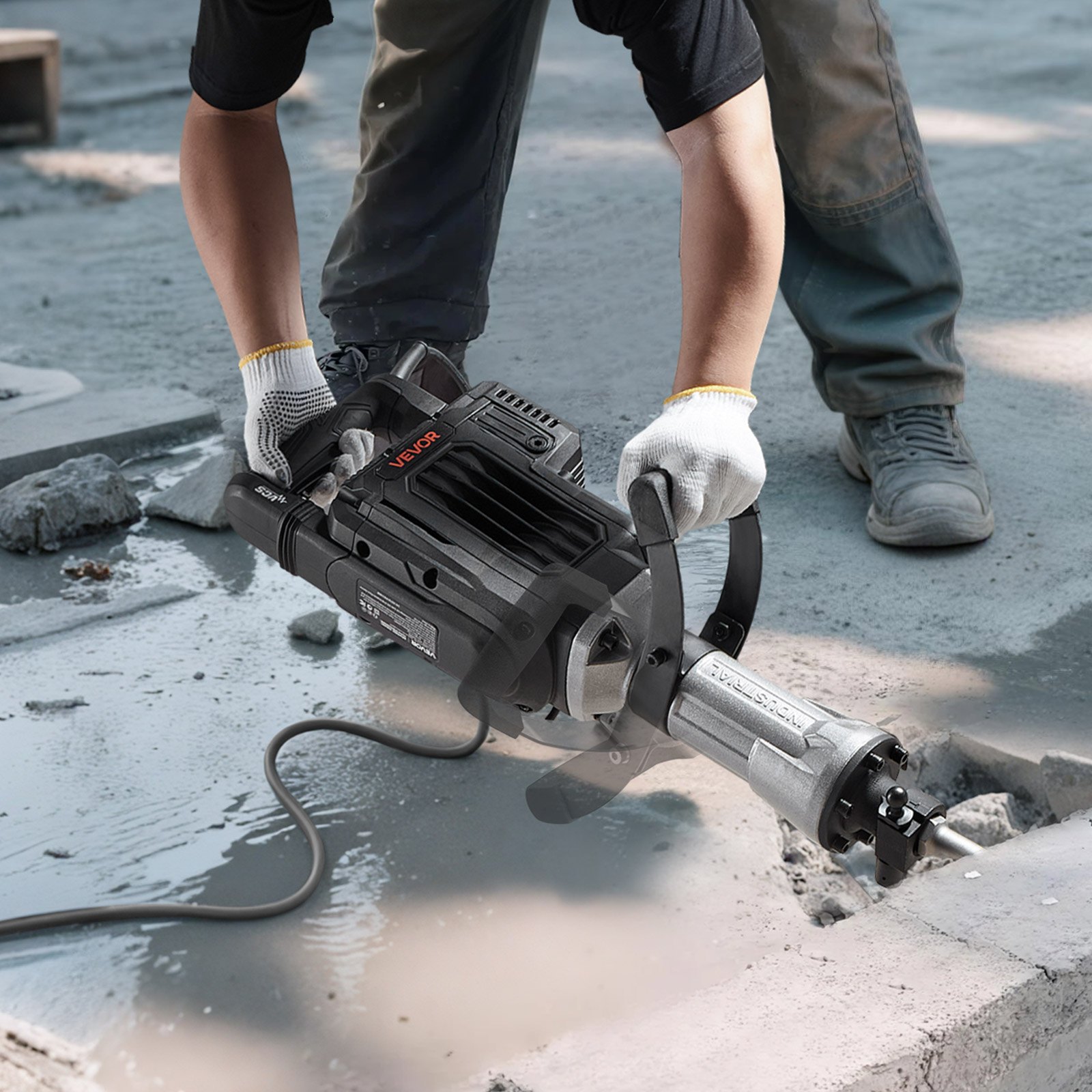 VEVOR sloophamer 3000 W elektrische betonhamer, 1700 slagen per minuut pneumatische hamer met puntbeitel, draagtas, handschoenen en veiligheidsbril, voor betonnen muren, bakstenen, tegels, funderingen, zwart