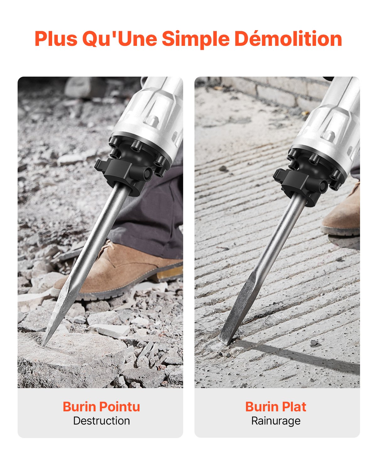 VEVOR Zware betonsloophamer 3500W, 60J slagkracht elektrische sloophamer, boorhamer, betonhamer, beitelhamer 1900 BPM, inclusief puntbeitel, platte beitel, voor leisteen, beton etc.