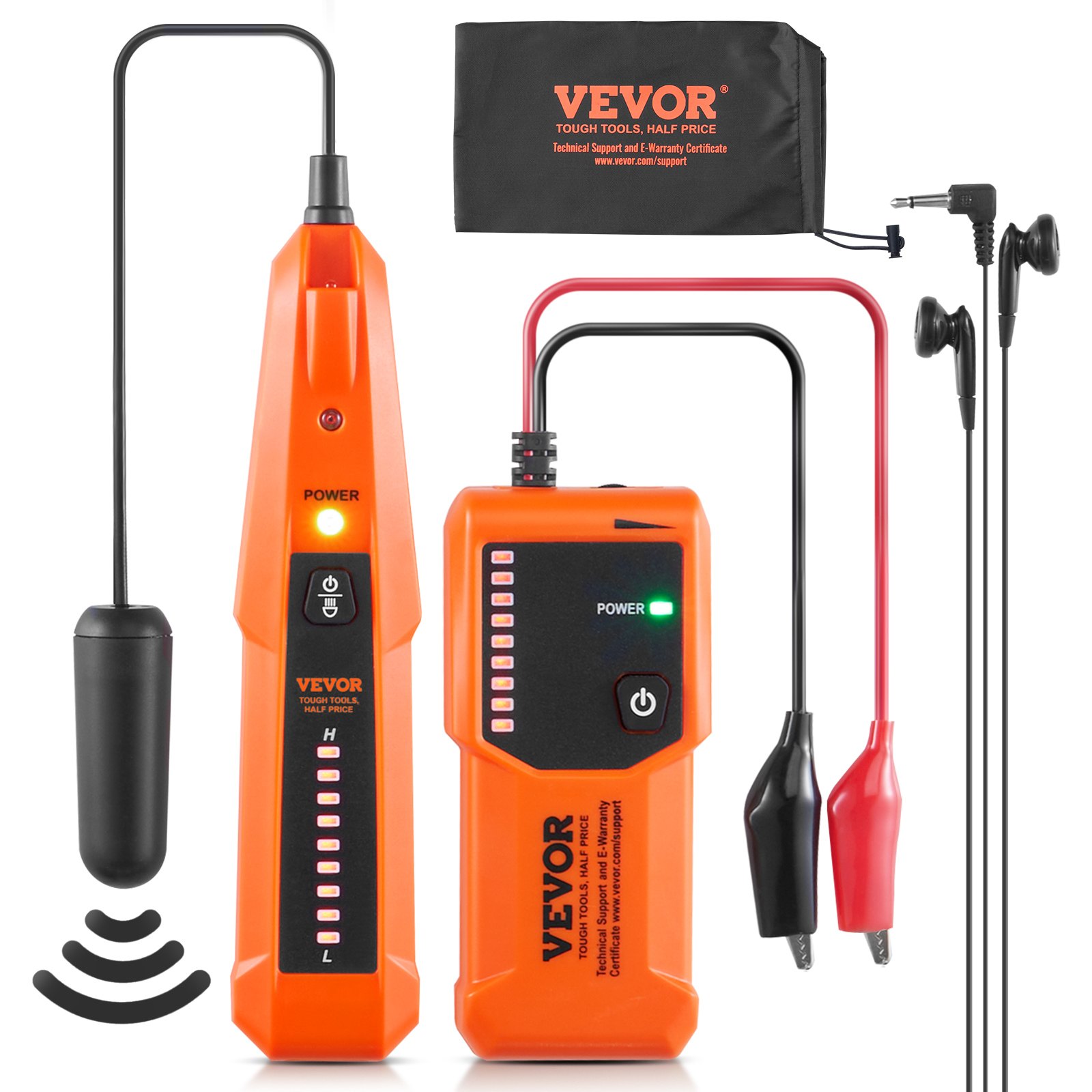 VEVOR Network Cable Tester, Max. 0.9 m Detection Depth, Cable Finder Cable Break Detector with Headphones, Max. 304.8 m Detection Length, Cable Testing Device for Pet Fences, Sprinkler Valve Irrigation