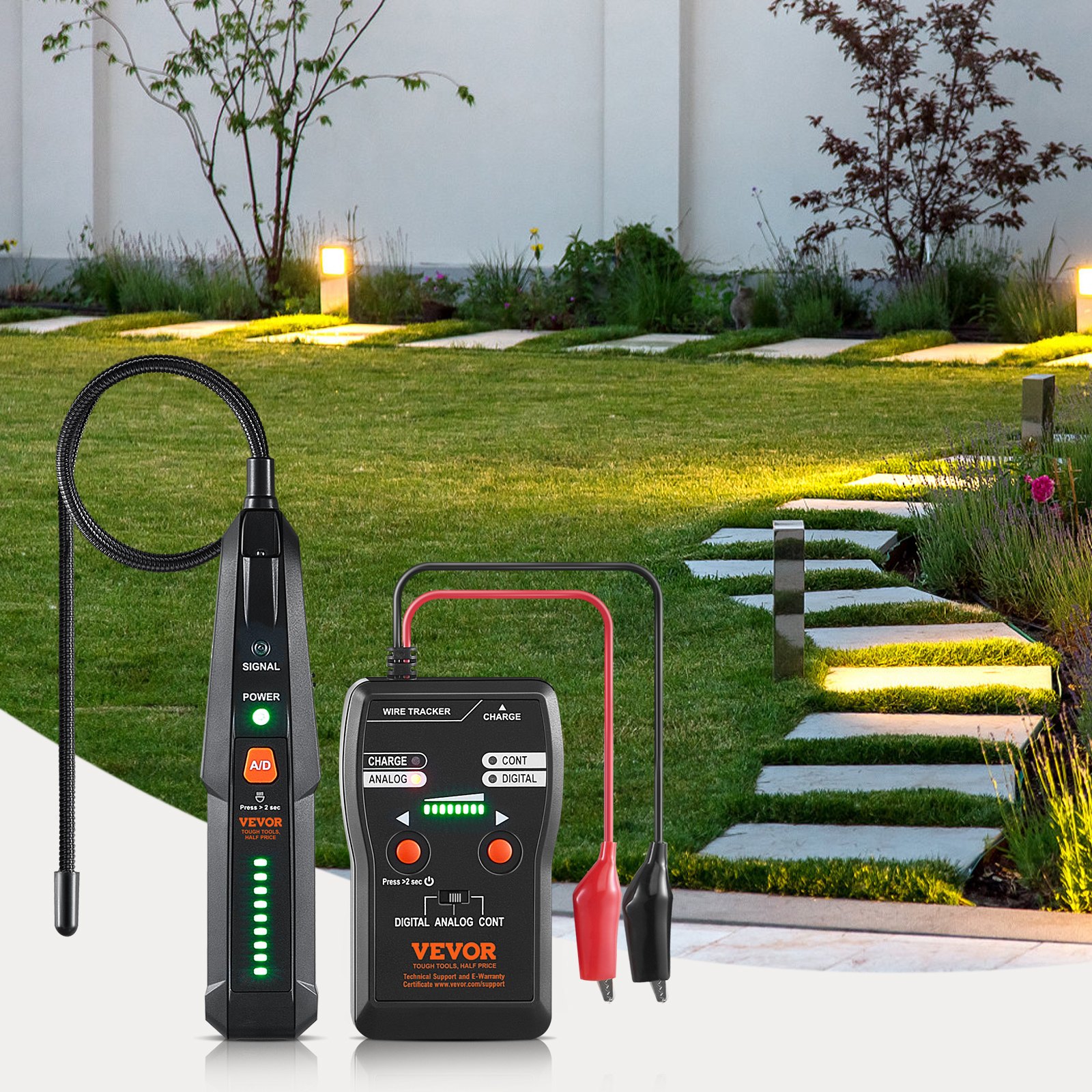 VEVOR Cable Locator, up to 2 m detection depth, pipe finder, cable tester, pipe locator, incl. headphones, 1000 m detection range, ideal for finding hidden pet fences & sprinkler valves