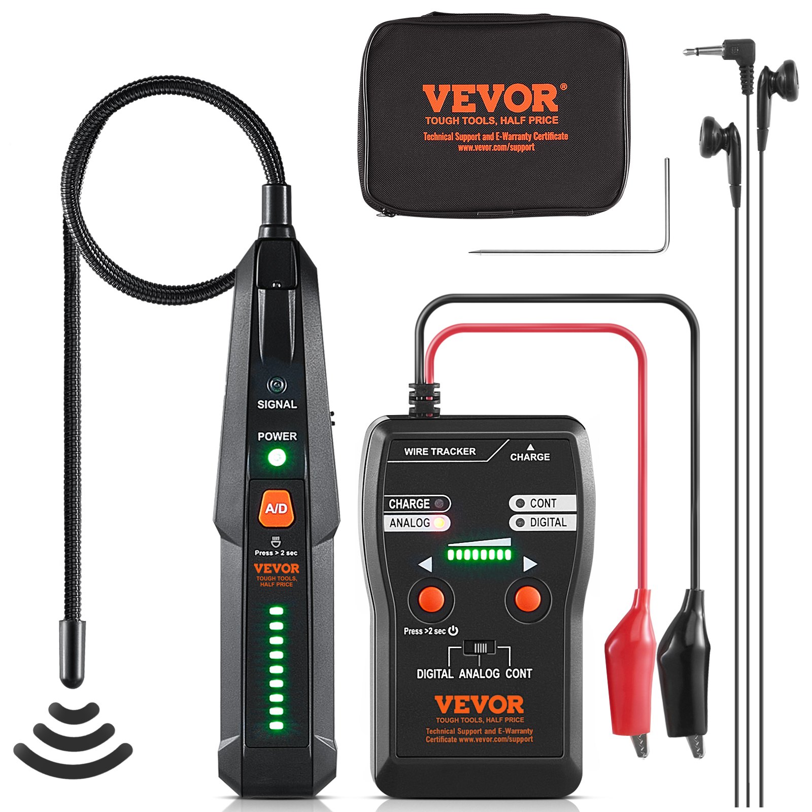 VEVOR Cable Locator, up to 2 m detection depth, pipe finder, cable tester, pipe locator, incl. headphones, 1000 m detection range, ideal for finding hidden pet fences & sprinkler valves