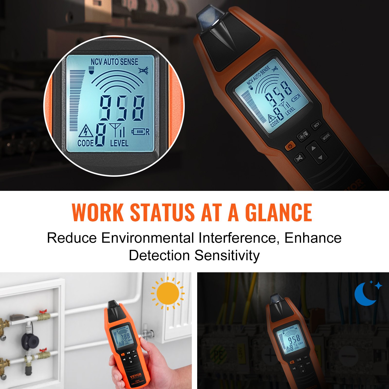 VEVOR Subterranean Wire Tracker, Up to 3 FT Detection Depth, Voltage Range 12-600V, Circuit and Line Break Locator, Extends to 6561 FT for Underground Pipes, Electric Fencing, Hidden Wires