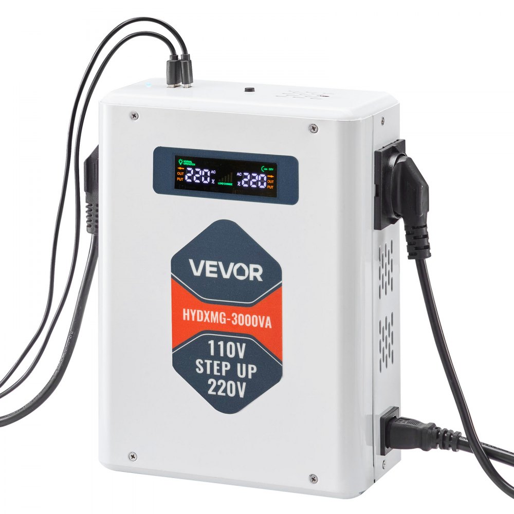 VEVOR Step Up Voltage Converter, 3000VA, Heavy Duty Voltage Power Converter, 110V to 220V Power Transformer, with 2 EU Outlets, USB Output, LCD Display, Temperature Protection, for 220V Appliances