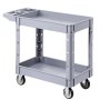 VEVOR Utility Cart, 550 lbs Capacity, 2 Tier Service Cart with 360° Swivel & Fixed Wheels (2 with Brakes), Heavy Duty Plastic Rolling with Storage Tray, Tool Storage for Garage Warehouse Workshop