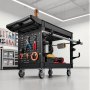 VEVOR Servicetrolley, Werkplaatstrolley, Gereedschapstrolley, PP 1140x610x840mm Zwart, Roltrolley met een draagvermogen van 250 kg, Incl. 2 niveaus, 4 wielen, gereedschapsbord, haken, handgreep met opbergvak, Multifunctionele trolley voor de werkplaats