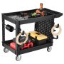 VEVOR Servicetrolley, Werkplaatstrolley, Gereedschapstrolley, PP 1140x610x840mm Zwart, Roltrolley met een draagvermogen van 250 kg, Incl. 2 niveaus, 4 wielen, gereedschapsbord, haken, handgreep met opbergvak, Multifunctionele trolley voor de werkplaats