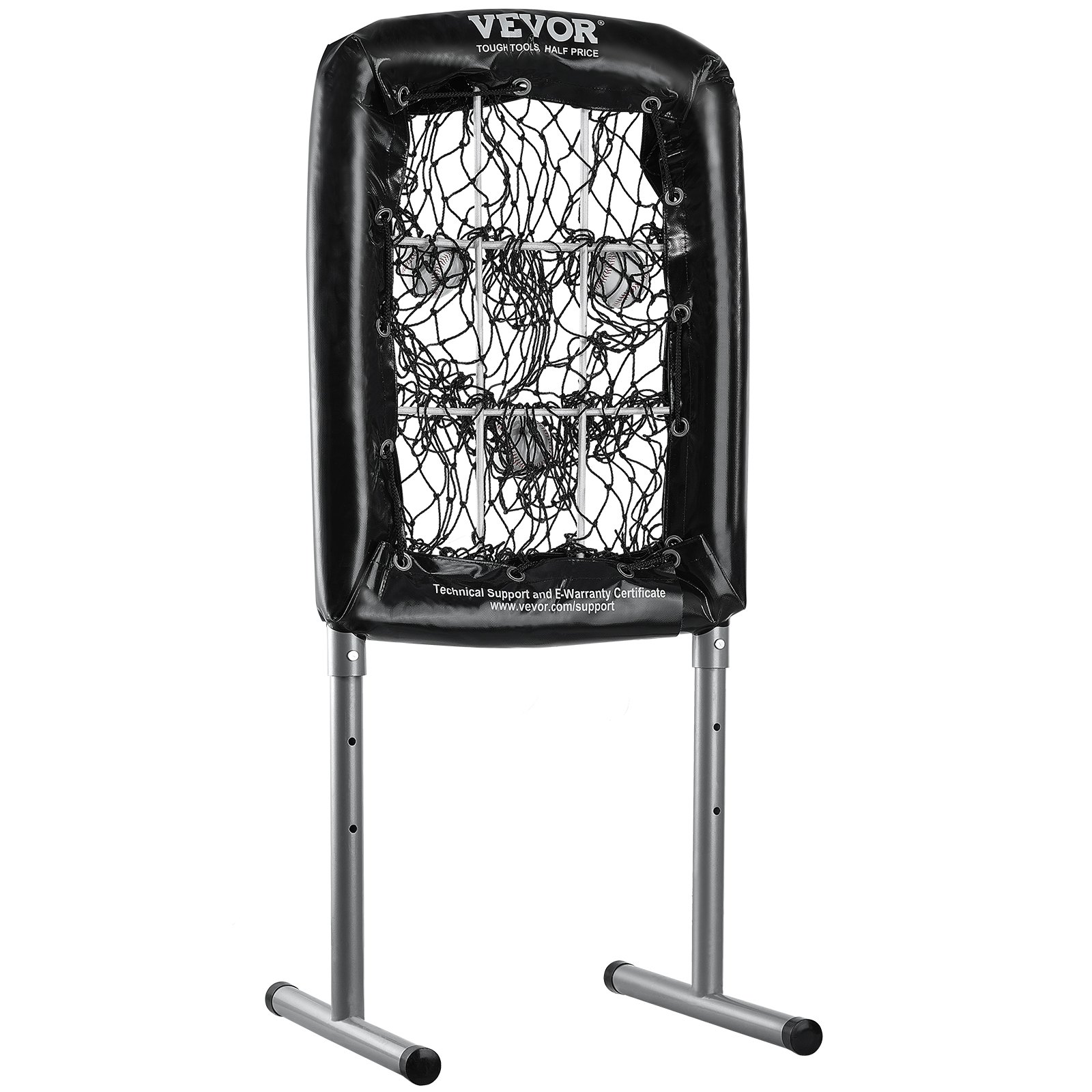 VEVOR Pitching Net Pitching Target Hoogte Verstelbaar 254 mm / 355,6 mm / 457,2 mm, Honkbal & Softbal 9 Hole Trainingsuitrusting voor Jeugd en Volwassenen, Draagbaar Snelmontage Ontwerp Zwart