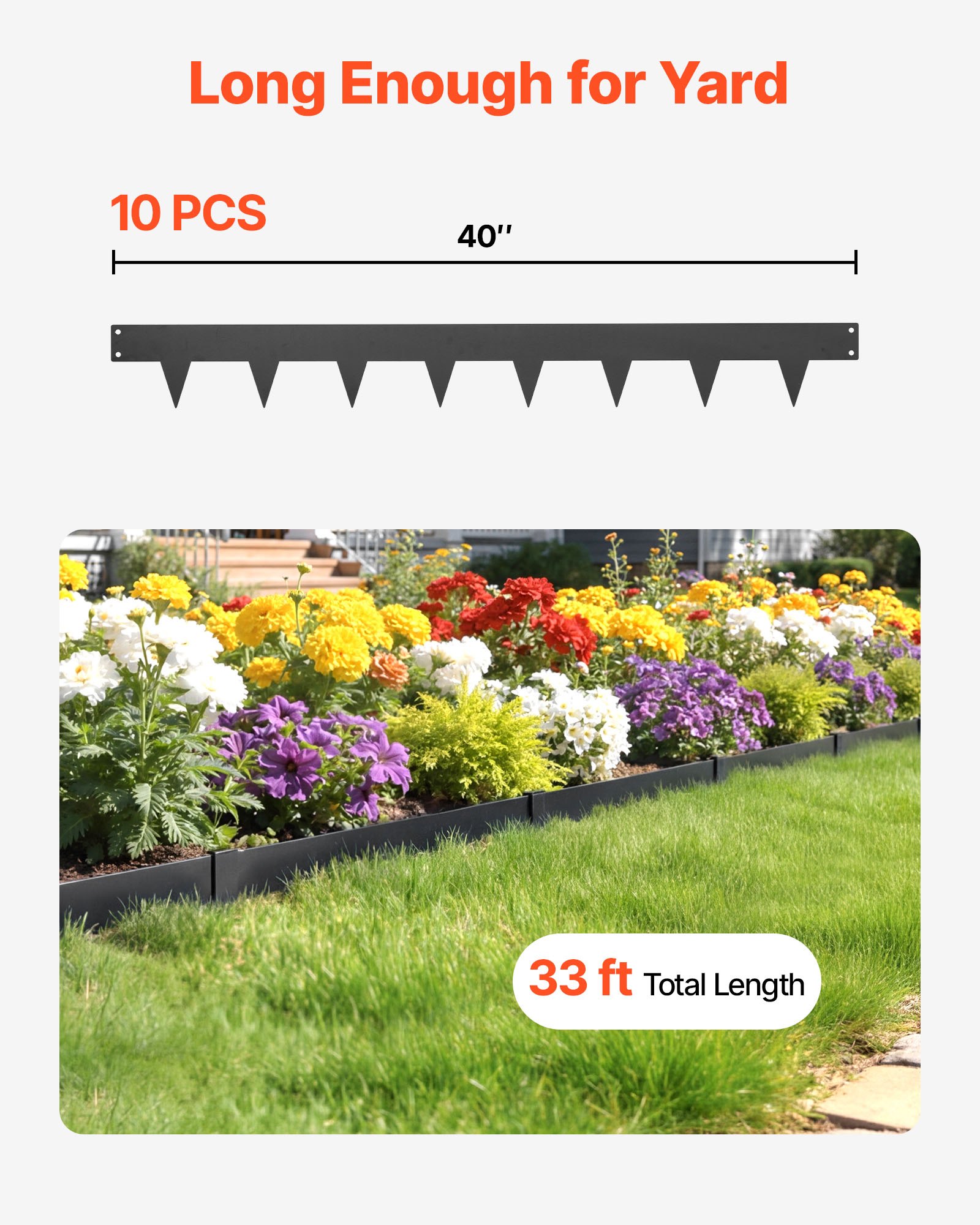 VEVOR Gazonrand, 10-delige set, 1016x114,3 mm, Bedrand met 11 bevestigingsclips, Gegalvaniseerde stalen bedrand, Gazonvellen, Maairand, Metalen palissade voor bloembedden en tuinpaden, Zwart