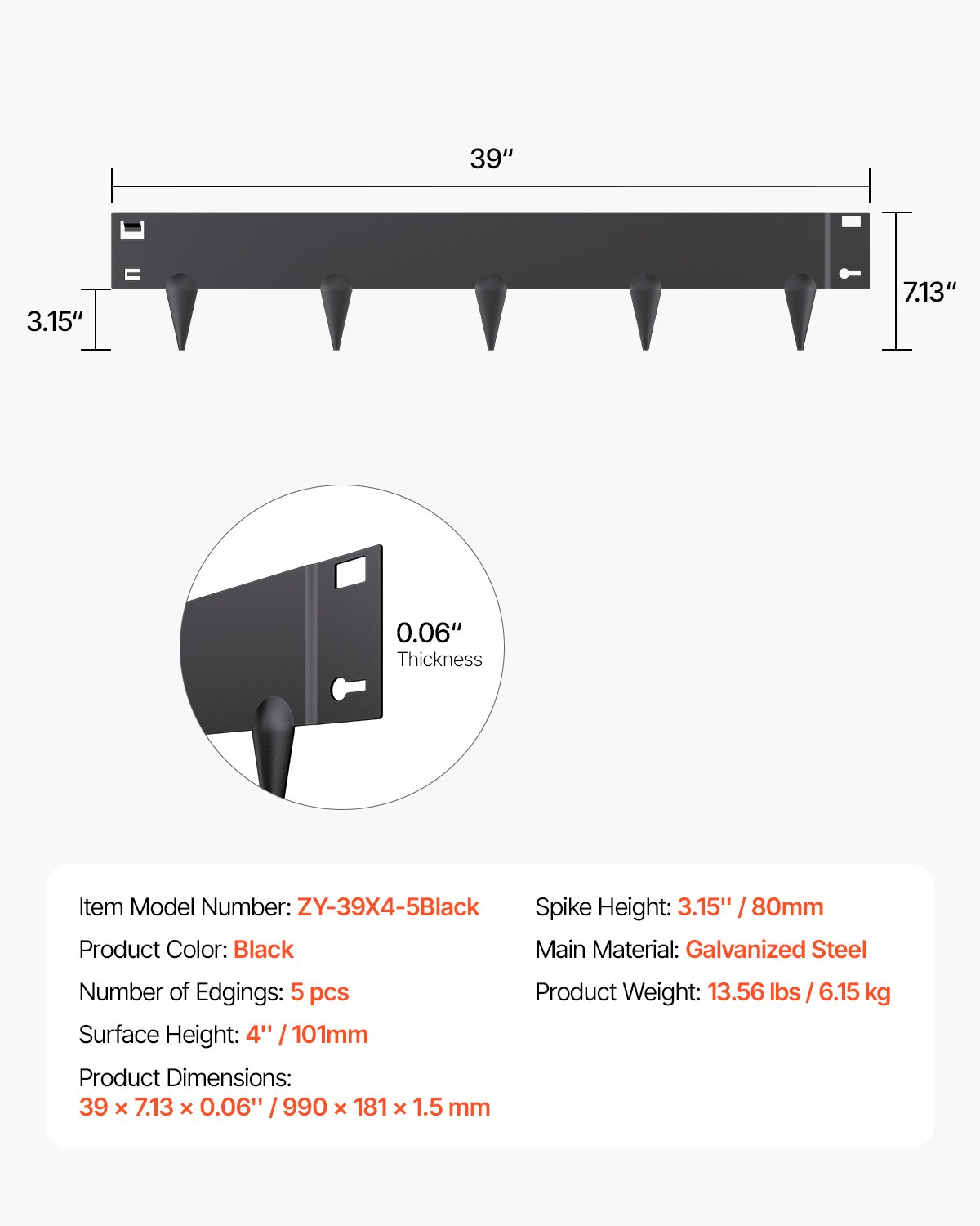 VEVOR Steel Landscape Edging, 5 Packs 39 x 4 in Rust-Resistant Metal Landscape Edging, Bendable Garden Edging Border, Heavy Duty Lawn Edging, Easy-to-Install, Flower Bed Yard Pathway Divider Black
