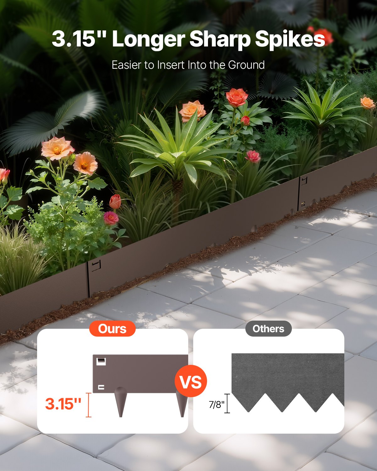 VEVOR Steel Landscape Edging, 5 Packs 39 x 3 in Rust-Resistant Metal Landscape Edging, Bendable Garden Edging Border, Heavy Duty Lawn Edging, Easy-to-Install, Flower Bed Yard Pathway Divider Brown