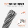 VEVOR Wire Rope, 1/4" 250 ft Zinc Galvanized Carbon Steel Cable with Gloves, 7000 lbs Breaking Strength, 7 x 19 Strands Construction Marine Aircraft Grade for Handrail Stair Decking Fence Outdoors