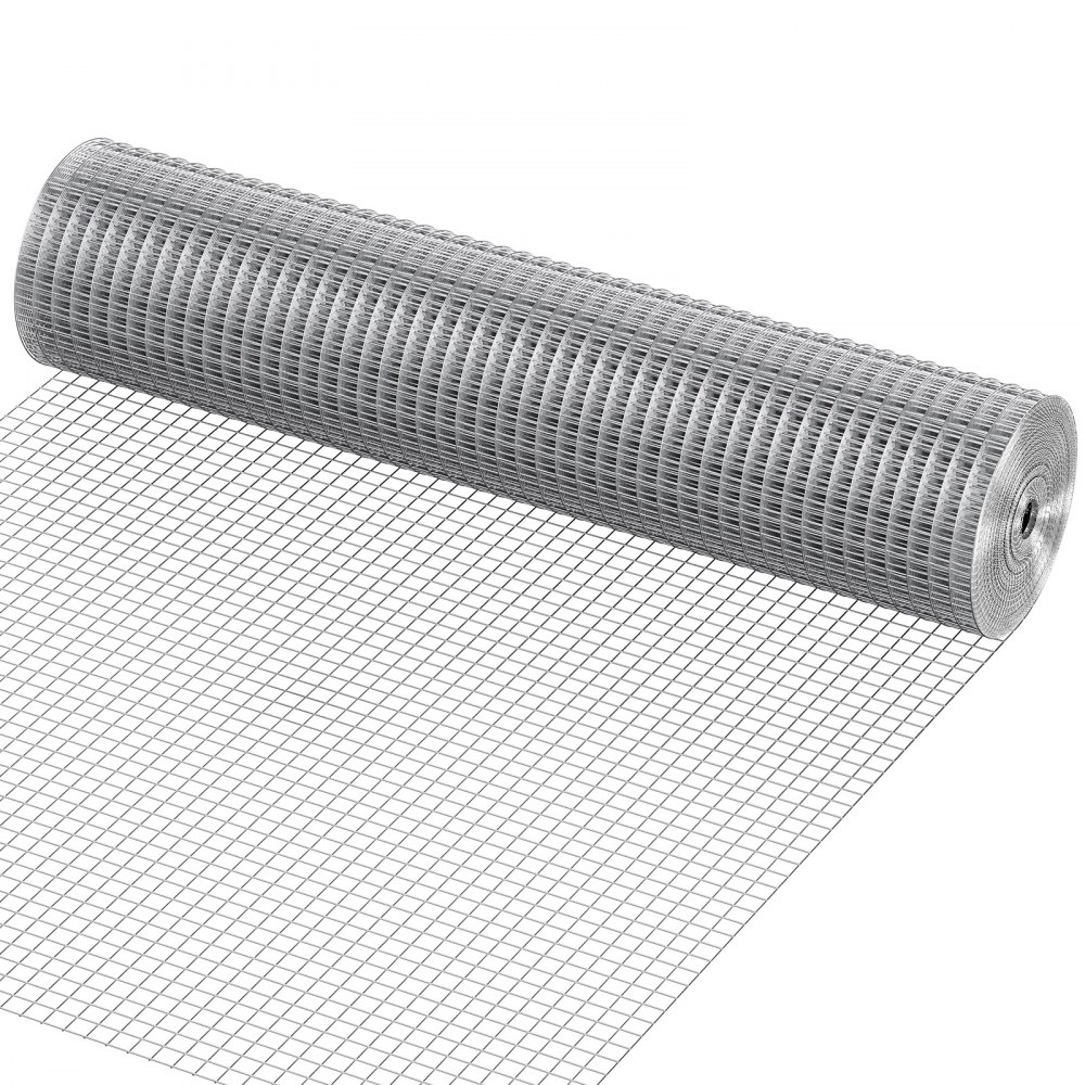 VEVOR Hardware Cloth 1/2 inch 24 inch x 25 ft 19 Gauge Chicken Wire Fence, Hot-Dip Galvanized After Welding Metal Wire Mesh Roll, Garden Plant Welded Fencing Roll Supports Poultry Netting Cage Fence