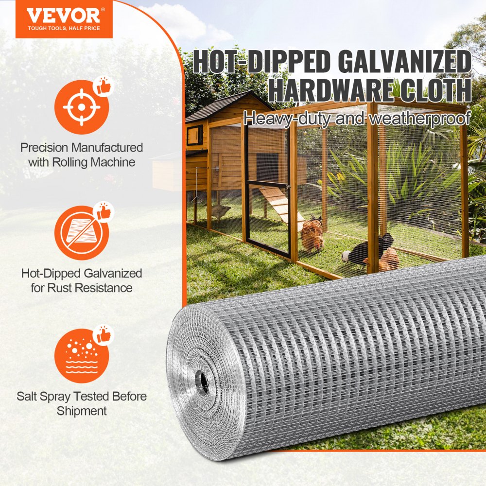 VEVOR draadgaas 1220 mm x 15,24 m, volièredraad, 19 gauge, gaashekwerk, thermisch verzinkt draadgaas, rol met een maaswijdte van 12,7 x 12,7 mm, gaashekwerk voor konijnenkooien en kleine knaagdieren.