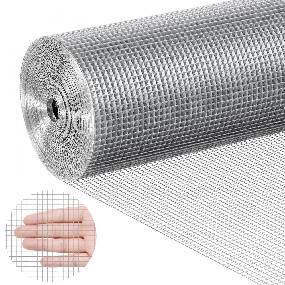 rolled VEVOR hardware cloth with close-up view highlighting fine wire mesh.