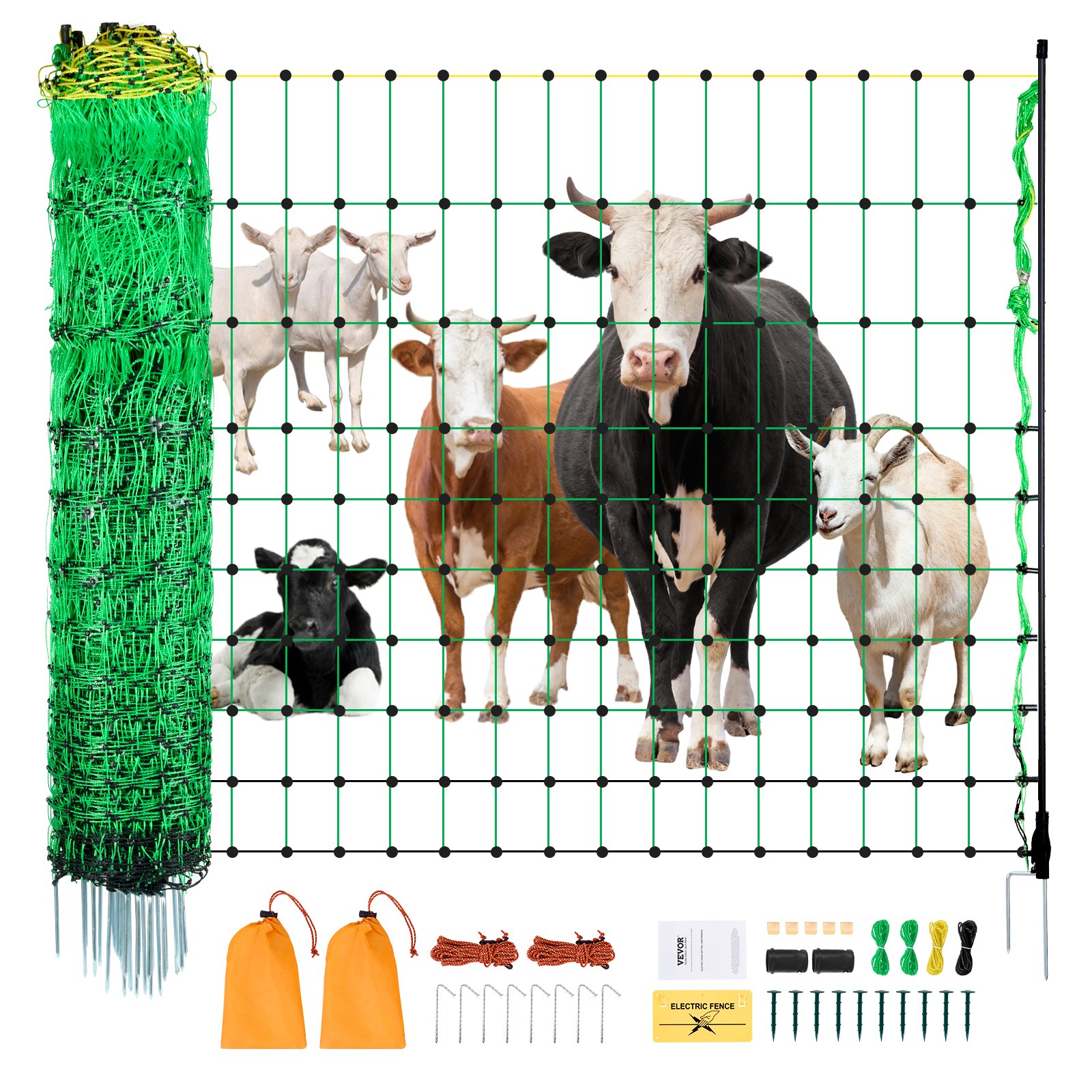 VEVOR Elektrisch hekwerk, 127 cm H x 49 m L, veehekwerk met palen en palen, gaasnetten voor geiten, schapen, herten, varkens en honden, elektrische hekken voor achtertuinen, tuinen, boerderijen en ranches