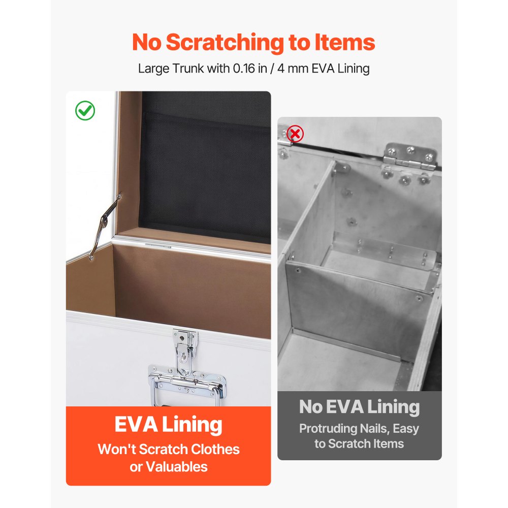 VEVOR 2 x Transportkoffers Opbergdozen Afsluitbare Opbergdozen, Grote Opbergdoos met Wielen & 3 Metalen Handgrepen, Transportkoffer met Deksel voor Appartement Studentenkamer Wit