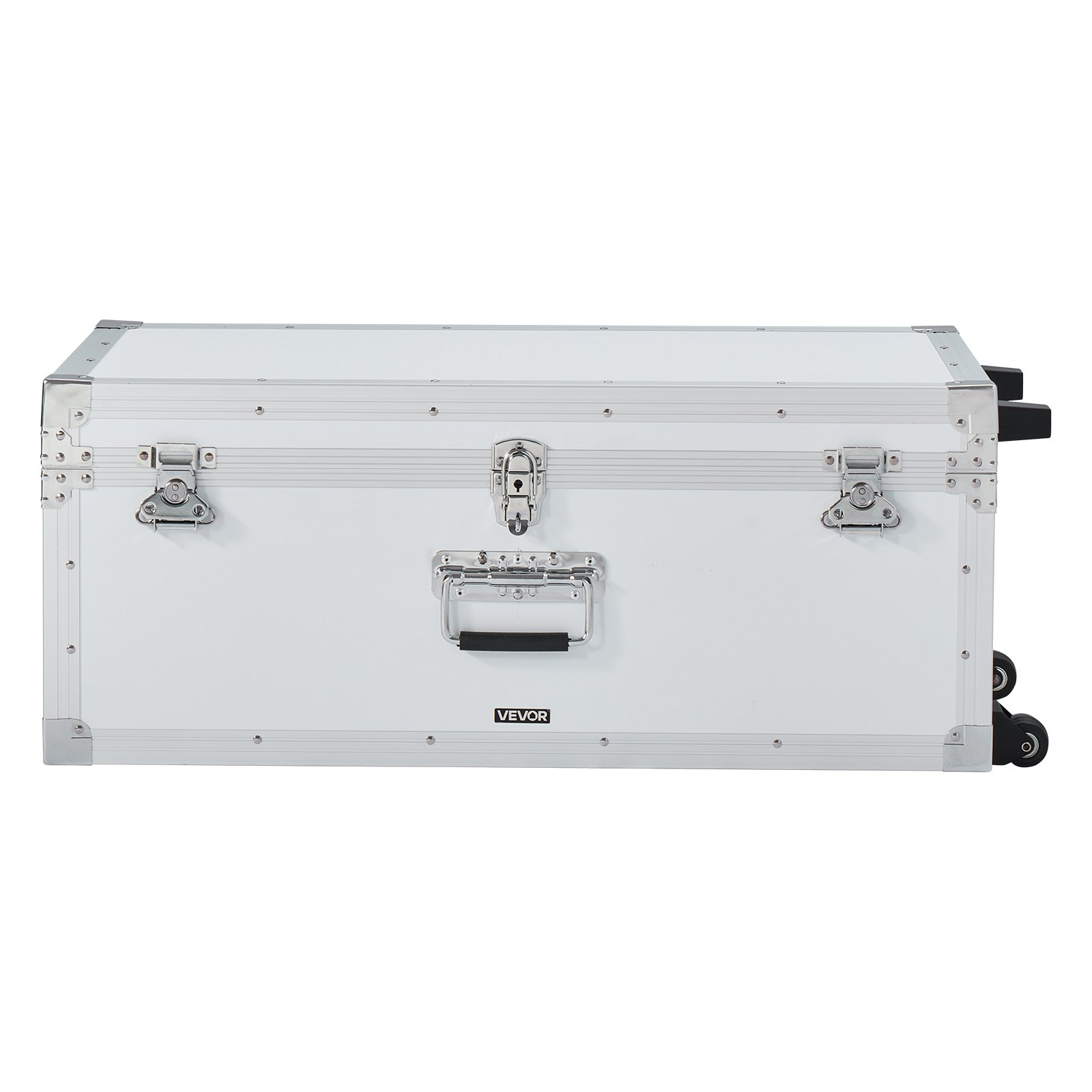VEVOR 2 x Transportkoffers Opbergdozen Afsluitbare Opbergdozen, Grote Opbergdoos met Wielen & 3 Metalen Handgrepen, Transportkoffer met Deksel voor Appartement Studentenkamer Wit