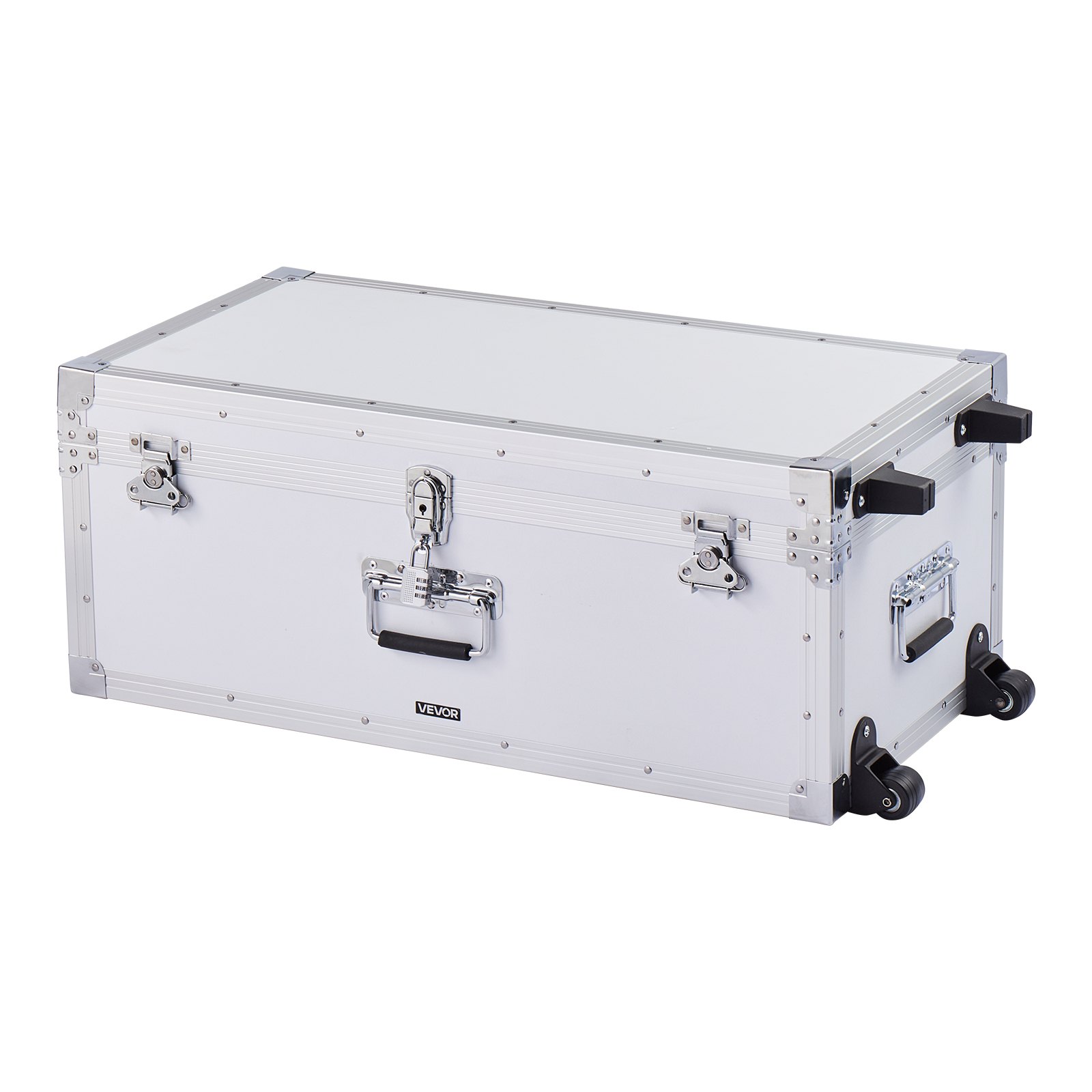 VEVOR 2 x Transportkoffers Opbergdozen Afsluitbare Opbergdozen, Grote Opbergdoos met Wielen & 3 Metalen Handgrepen, Transportkoffer met Deksel voor Appartement Studentenkamer Wit