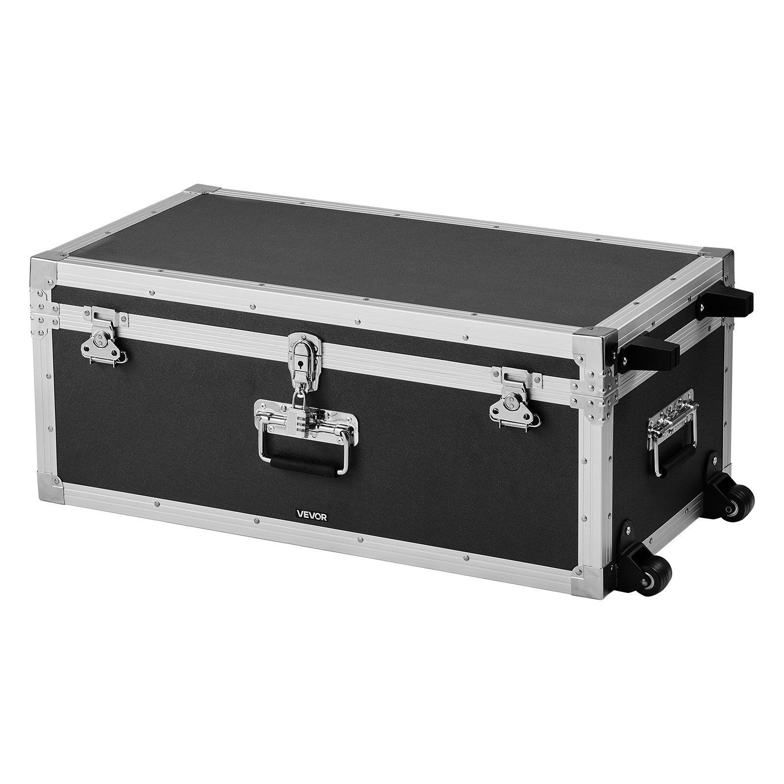 VEVOR 2 x Transportkoffers Opbergdozen Afsluitbare Opbergdozen, Grote Opbergdoos met Wielen & 3 Metalen Handgrepen, Transporteerbaar met Deksel voor Appartement Studentenkamer Zwart