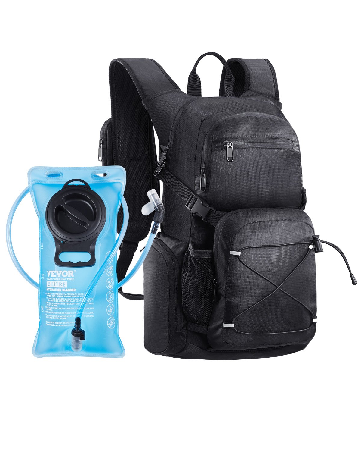 VEVOR Hydratatierugzak 25L Geïsoleerde rugzakken met 2L TPU waterzak Hardlooprugzak Wandelrugzakken voor wandelen Fietsen Hardlopen Klimmen Zwart, Hydro Water Dagrugzak Zwart