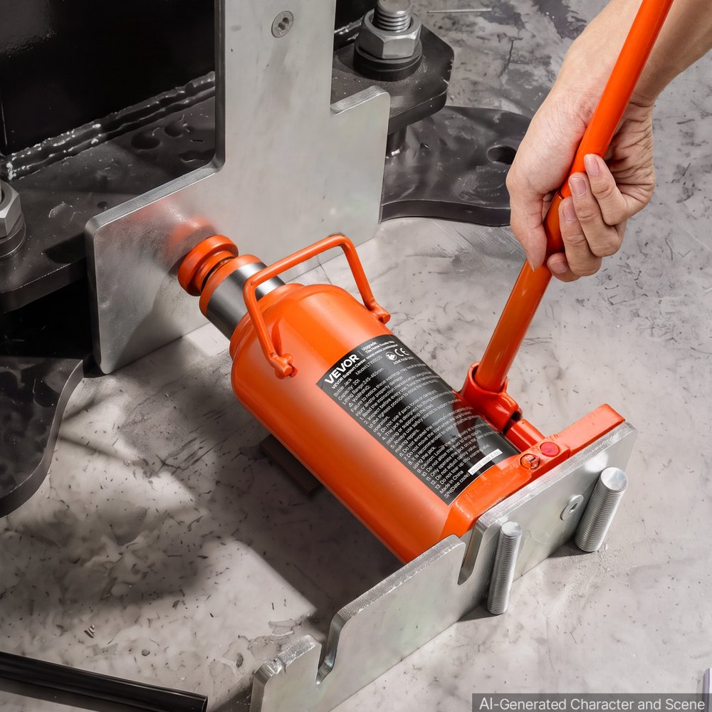 VEVOR hydraulische flessenkrik met een hefvermogen van 20 ton en een hefhoogte van 245–465 mm. Autokrik voor bouwvoertuigen, vrachtwagens, bussen en voertuigreparaties, met overbelastingsbeveiliging, verbrede voet en lange hendel.