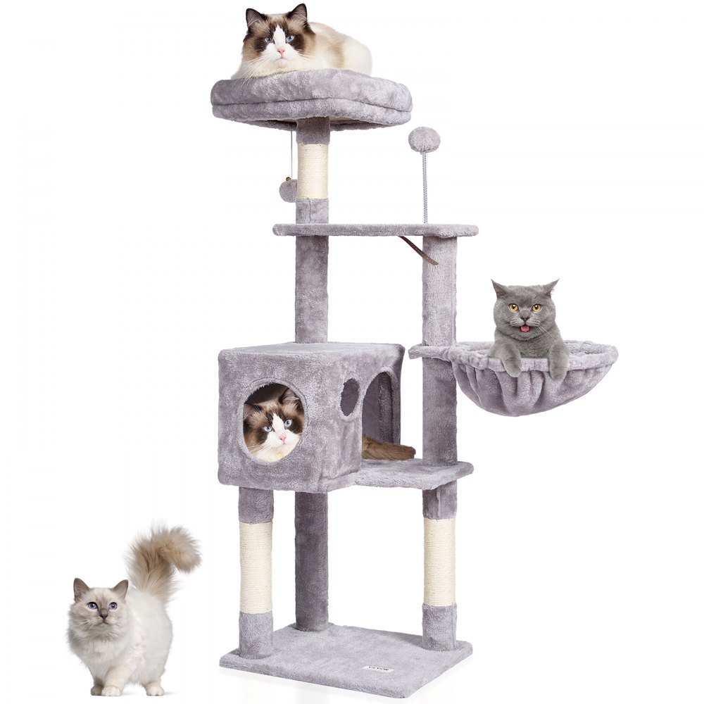 VEVOR Cat Tree 45.2" Cat Tower with Cat Condo Sisal Scratching Post Light Grey