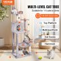 VEVOR Cat Tree for Indoor Cats, 56.2" Cat Tower with Cat Condo, Sisal Scratching Post, Hammock, Top Perch, Jumping Platforms, Large Cat House with Hang Ball, Cat Furniture Activity Center, Light Grey