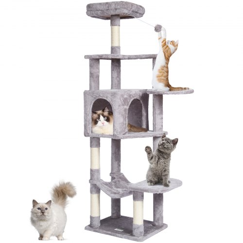 VEVOR krabpaal kattenkrabpaal klimboom krabpaal sisal 154cm lichtgrijs