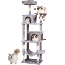 VEVOR Cat Tree 63" Cat Tower with 2 Cat Condos Sisal Scratching Post Light Grey