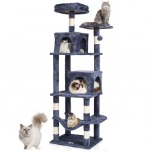 VEVOR Cat Tree 63" Cat Tower with 2 Cat Condos Sisal Scratching Post Light Grey